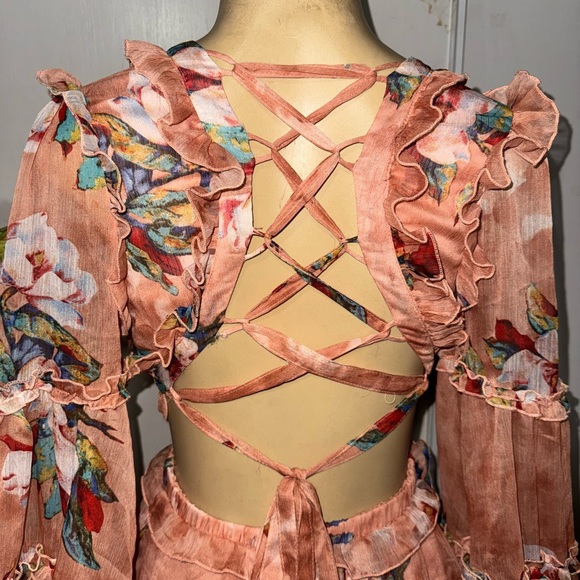 Luxxel Floral Ruffle Dress in Peach and Multicolor - Picture 7 of 8